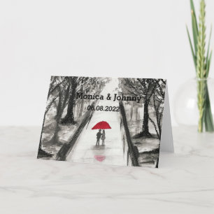 Carte Couple amoureux parapluie rouge Mariage Enterremen
