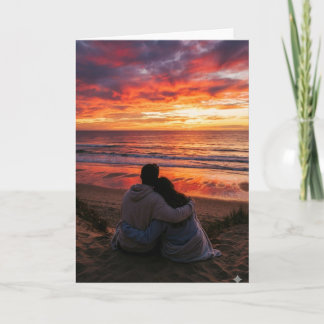 Carte Couple au bord de l'océan pour le coucher de solei
