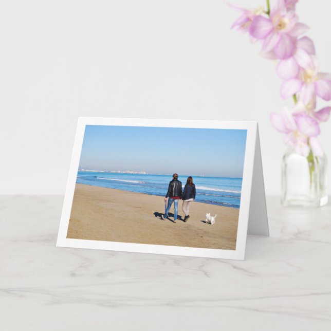Carte Couple avec chien sur la plage, Valence, Espagne (Orchidée)