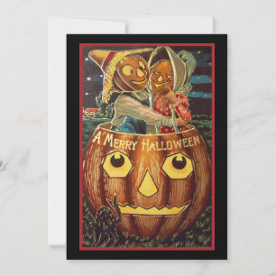 Carte Couple Citrouille vintage d'Halloween