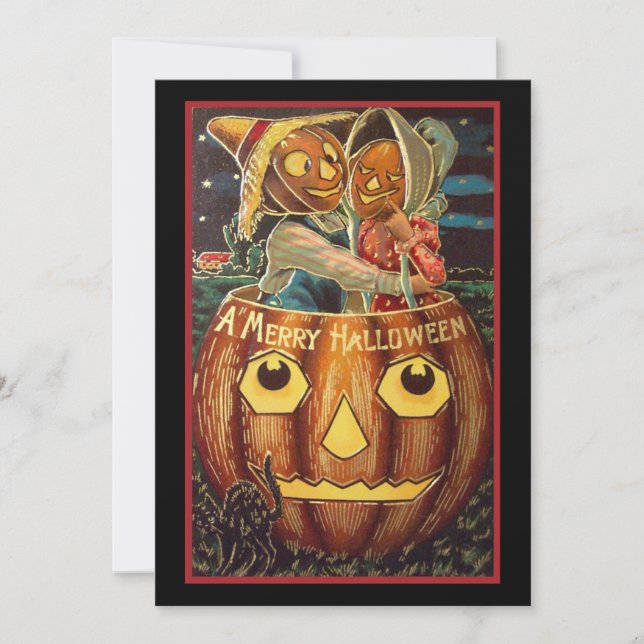 Carte Couple Citrouille vintage d'Halloween (Devant)
