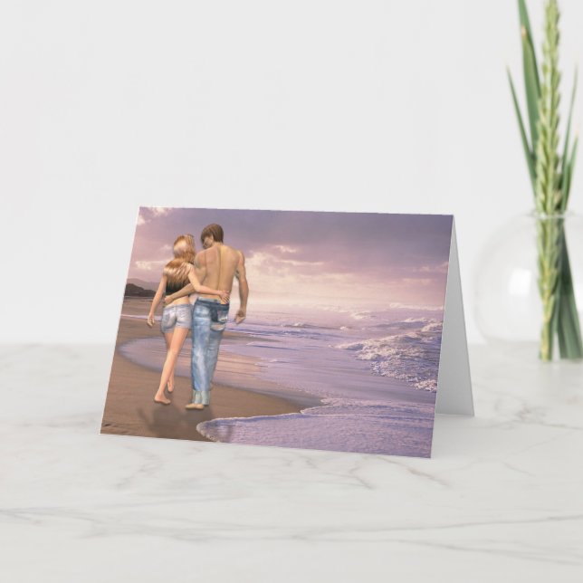 Carte Couple dans Love Walking on Beach (Devant)