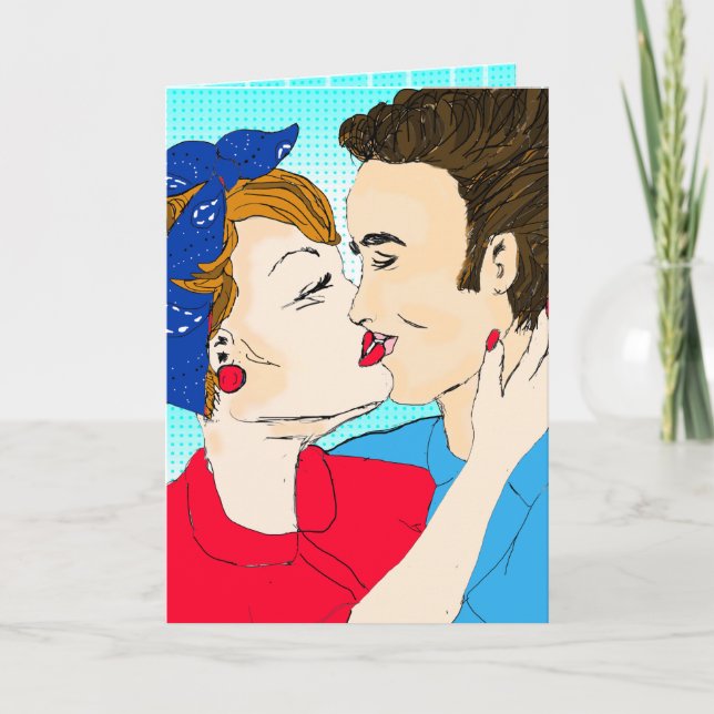 Carte Couple d'art rétro dessiné à la main (Devant)