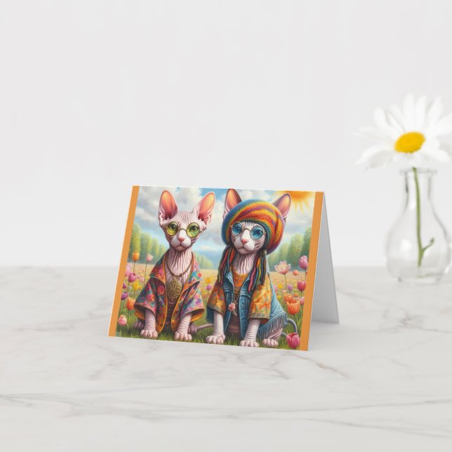 Carte Couple de chat Hippie Sphynx (Petite plante)