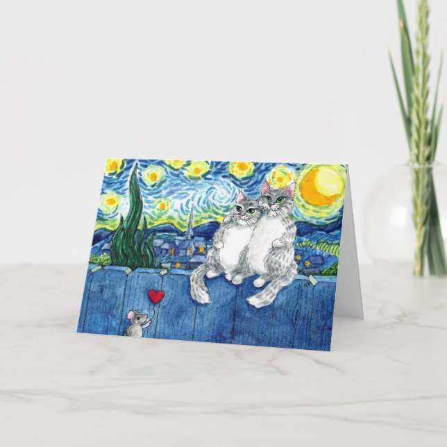 Carte Couple de Chats Mignons Nuit Étoilée de Van  (Devant)