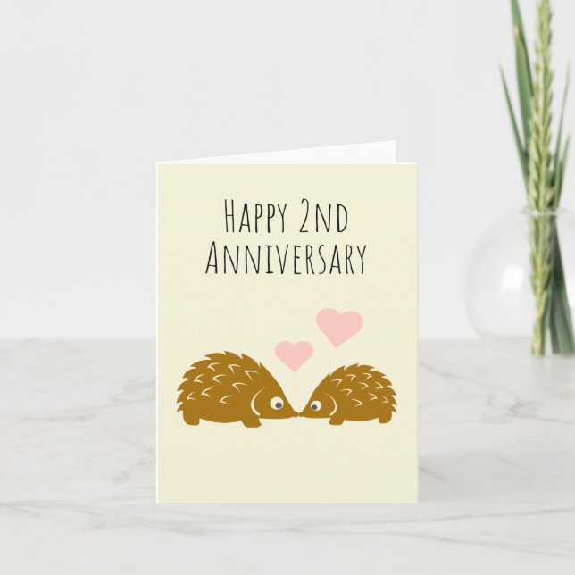 Carte Couple de Hedgehog mignon - Joyeux deuxième annive (Devant)