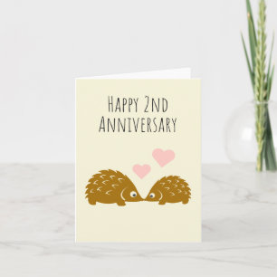 Carte Couple de Hedgehog mignon - Joyeux deuxième annive