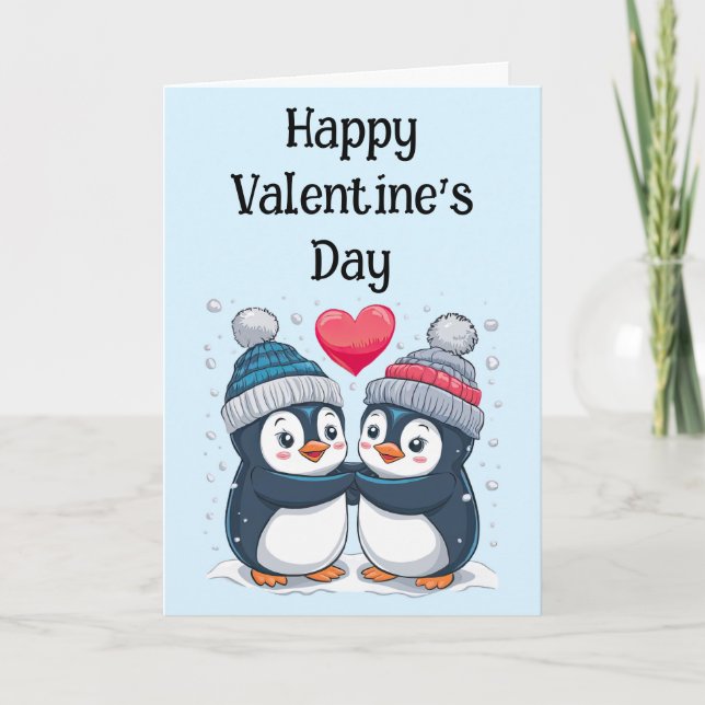 Carte Couple de manchots à la Saint-Valentin (Devant)