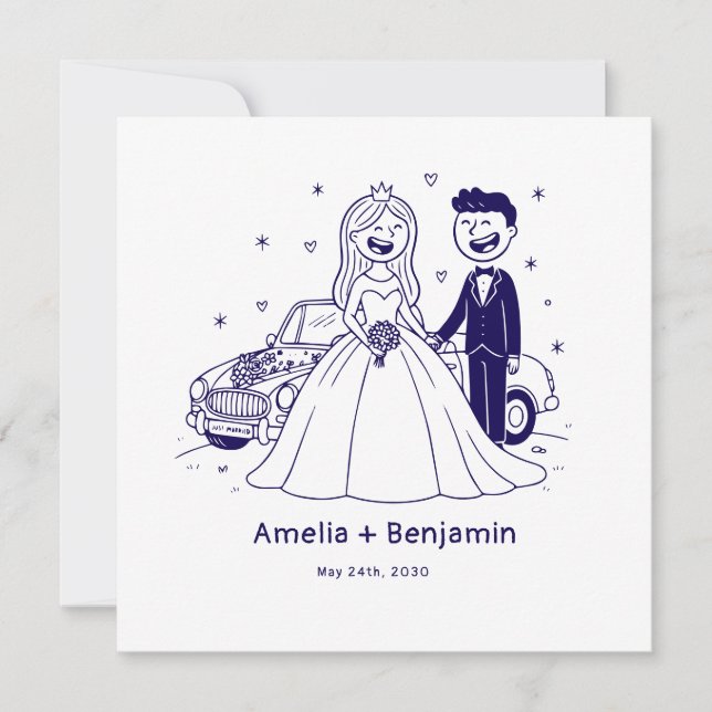 Carte Couple de mariage dessiné à la main de manière fan (Devant)