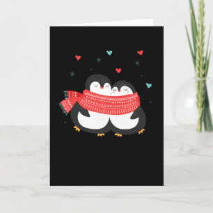 Carte Couple de Noël de Pingouin mignon Amour d'hiver