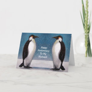 CARTE COUPLE DE PENGUIN : ANNIVERSAIRE: ART ORIGINAL