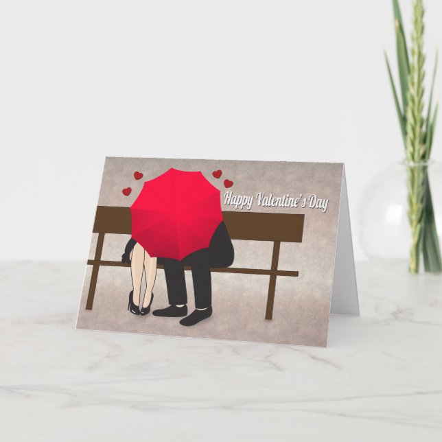 Carte Couple Derrière un parapluie rouge pour la Saint V (Devant)