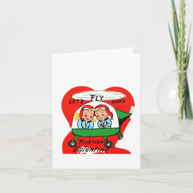 Carte Couple d'hélicoptère vintage Valentine (Devant)