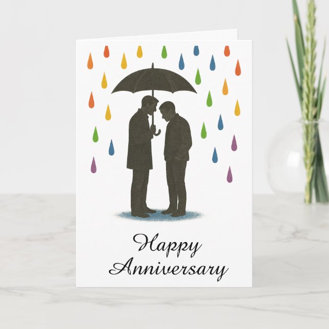 Carte Couple gay sous parapluie, anniversaire de fierté  (Devant)