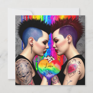 Carte Couple Lesbien Couple Arc-En-Ciel mignon Vous Aime