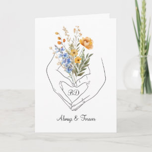 Carte Couple Mains Cœur Art en Ligne Floral