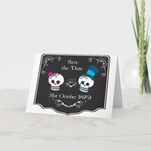 Carte Couple Mariage de crâne Dapper (Devant)