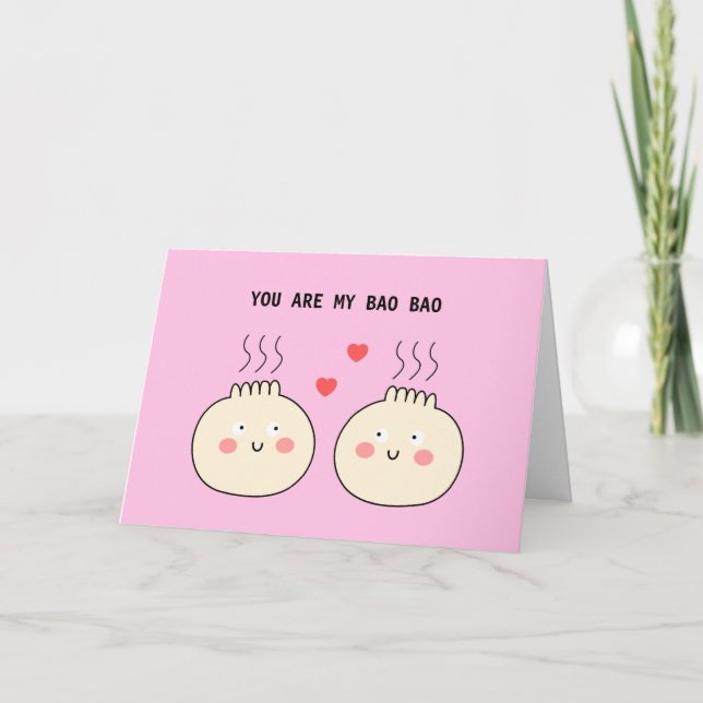 Carte Couple mignon et affectueux de bao bun chinois pun (Devant)