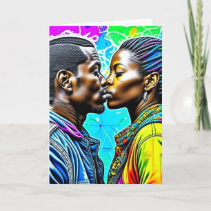 Carte Couple noir s'embrassant pour l'anniversaire de le