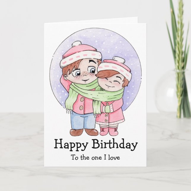 Carte Couple Partageant Un Anniversaire D'Écharpe (Devant)