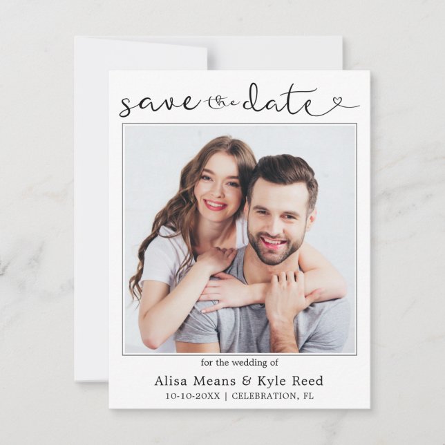 Carte Couple Photo Gold Enregistrer la date de l'annonce (Devant)