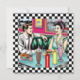 Carte Couple rétro des années 1950 à Diner Blank