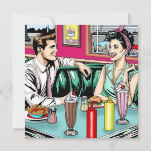 Carte Couple rétro des années 1950 à Diner Blank