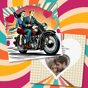 Carte Couple rétro mignon en moto Saint Valentin
