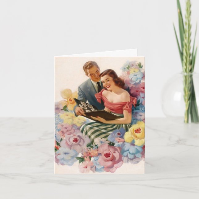 Carte Couple Romantique Ancien, Anniversaire (Devant)
