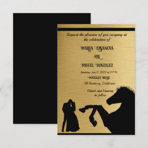 Carte couple romantique et cheval noir L'amour est dans
