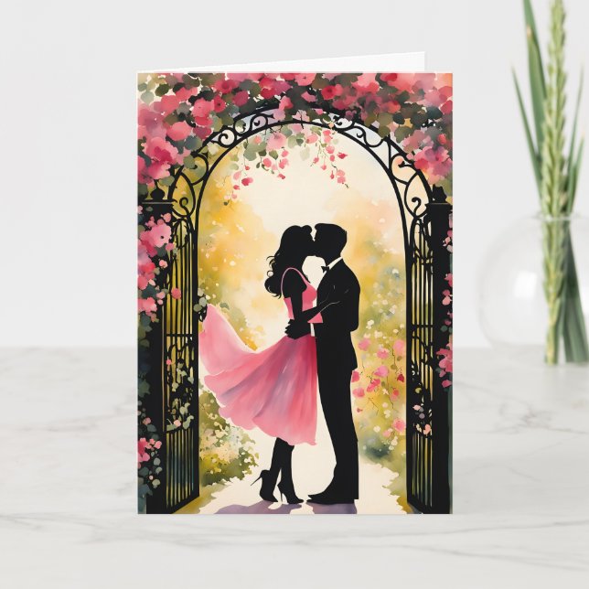 Carte Couple s'embrassant dans le jardin Saint-Valentin (Devant)