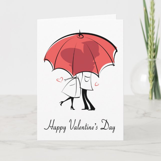 Carte Couple sous parapluie rouge pour la Saint-Valentin (Devant)