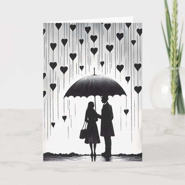Carte Couple sous parapluie, Salutation de la Saint Vale (Devant)
