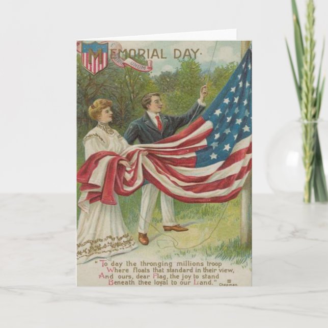 Carte Couples victoriens soulevant le drapeau des USA (Devant)