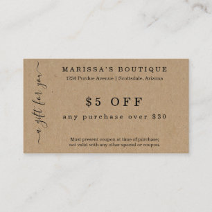 Carte Coupon d'affaires sur papier Kraft