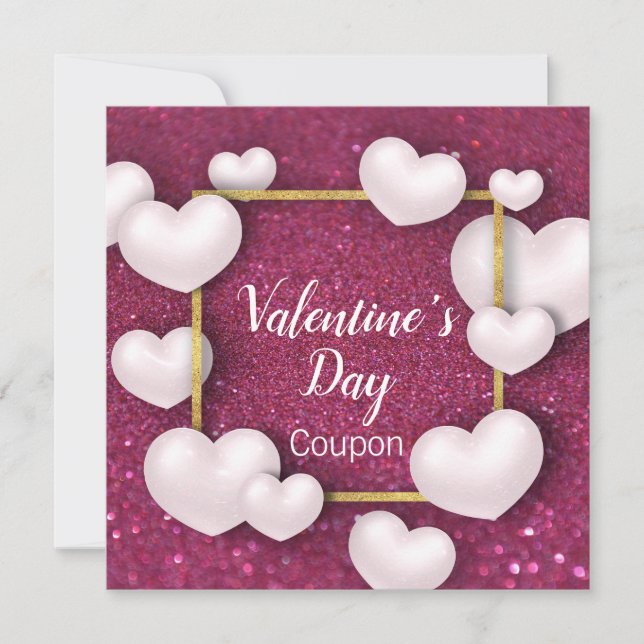 Carte Coupon de Parties scintillant Coeurs blancs  (Devant)