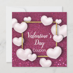 Carte Coupon de Parties scintillant Coeurs blancs 