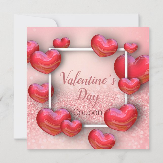 Carte Coupon de Parties scintillant des Coeurs rou (Devant)