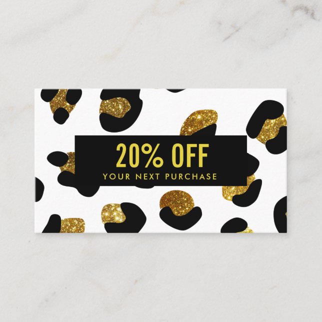 Carte Coupon Léopard Blanc Parties scintillant Or (Devant)
