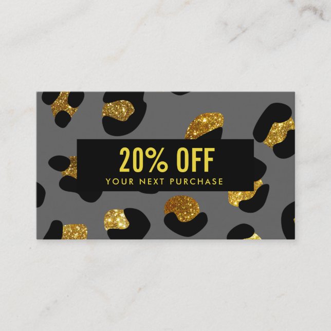 Carte Coupon Léopard Parties scintillant Gold Gris (Devant)