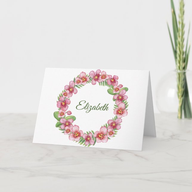 Carte Courbe florale rose et verte Remarque personnalisé (Devant)