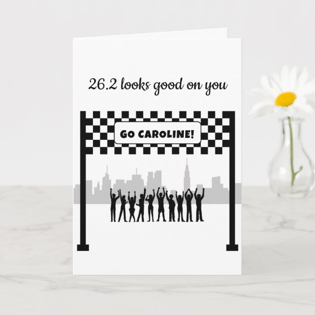 Carte Coureur de marathon noir et blanc personnalisé 26, (Petite plante)
