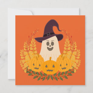 Carte Couronne d'automne de fantôme mignon et de citroui