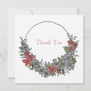Carte Couronne de fleurs dessinée à la main Merci