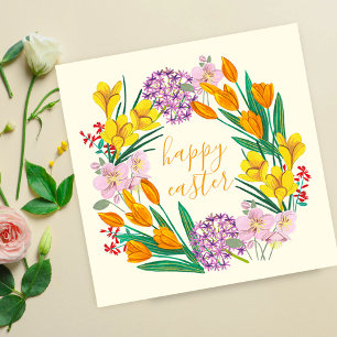 Carte Couronne de fleurs printanières Joyeuses Pâques Ar