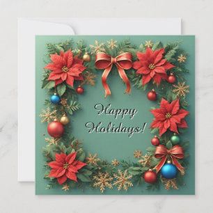 Carte Couronne de Noël avec Poinsettias
