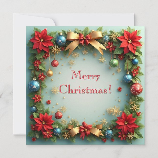 Carte Couronne de Noël avec Poinsettias (Devant)