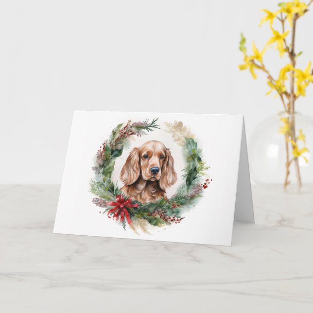 Carte Couronne de Noël de Cocker Spaniel Chien festif (Fleur jaune)