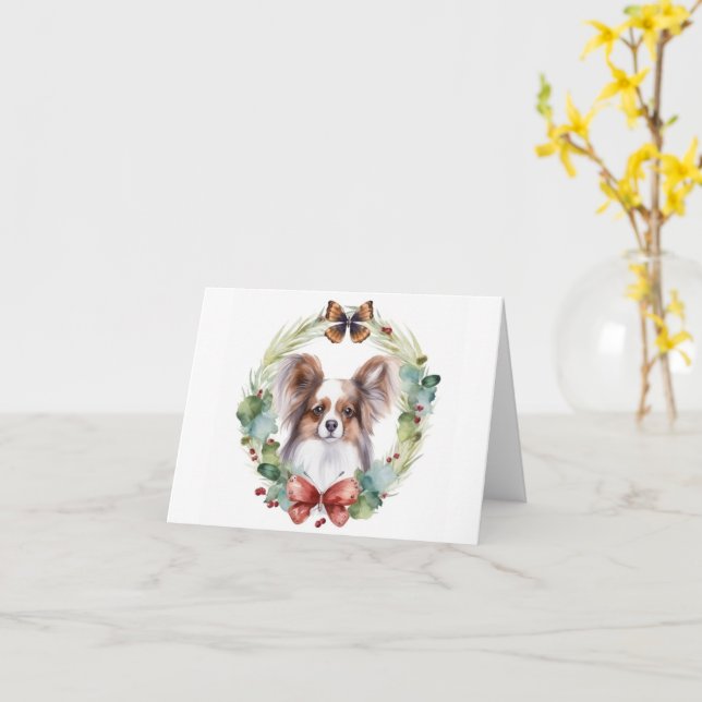 Carte Couronne de Noël festive Papillon (Fleur jaune)