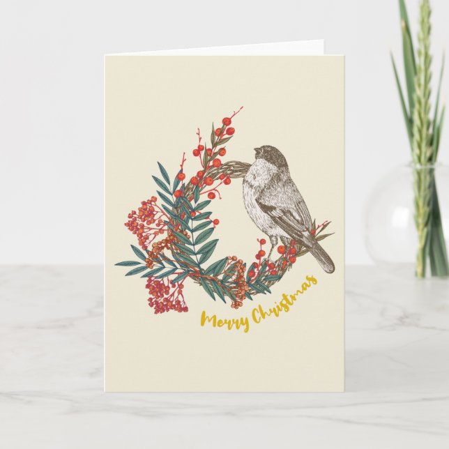 Carte Couronne de Noël oiseau joyeux Noël (Devant)